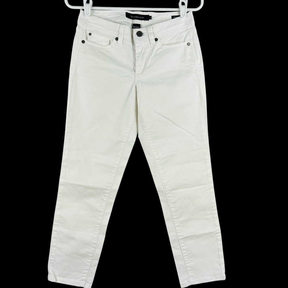 Calvin Klein Jeans Women's White Skinny Cropped Jeans Size 2 Stretch Low Rise